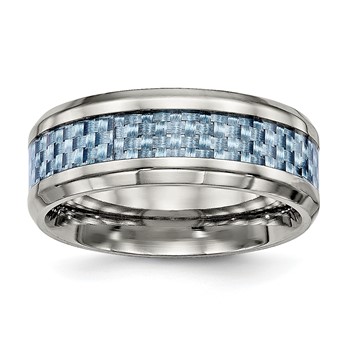 Chisel Titanium Polished with Light Blue Carbon Fiber Inlay 8mm Band