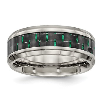 Chisel Titanium Polished with Black and Green Carbon Fiber Inlay 8mm Band
