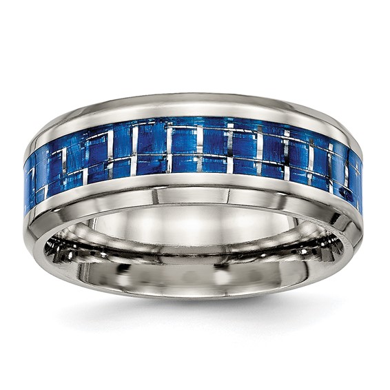 Stainless Steel Blue Carbon Fiber Inlay Polished 8mm Band Stainless Steel Blue Carbon Fiber Inlay Polished 8mm Band