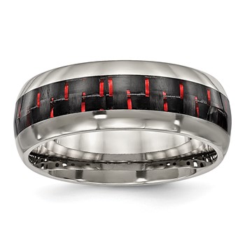 Chisel Titanium Polished with Black and Red Carbon Fiber Inlay 8mm Band