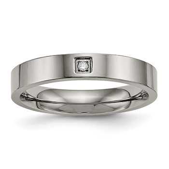 Chisel Titanium Polished with CZ 4mm Flat Comfort Fit Band
