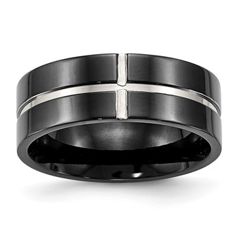 Chisel Titanium Polished Black IP-plated 8mm Grooved Comfort Fit Band