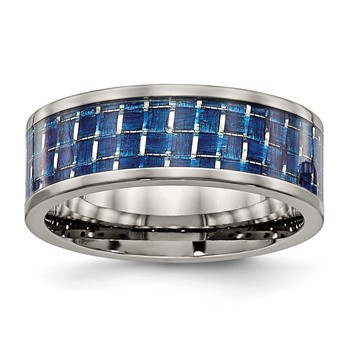 Chisel Titanium Polished with Blue Carbon Fiber Inlay 8mm Flat Band