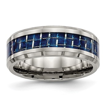 Chisel Titanium Polished with Blue Carbon Fiber Inlay 8mm Beveled Edge Band