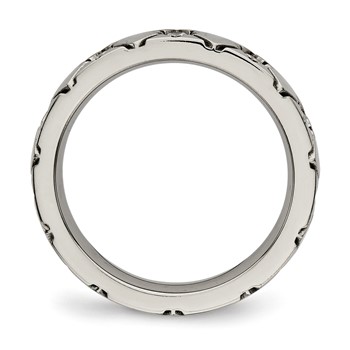 Titanium Polished with CZ Criss Cross 4mm Grooved Band — alternate view