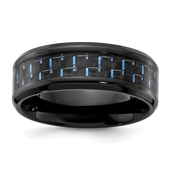 Chisel Black Titanium Polished with Black and Blue Carbon Fiber Inlay 8mm Band