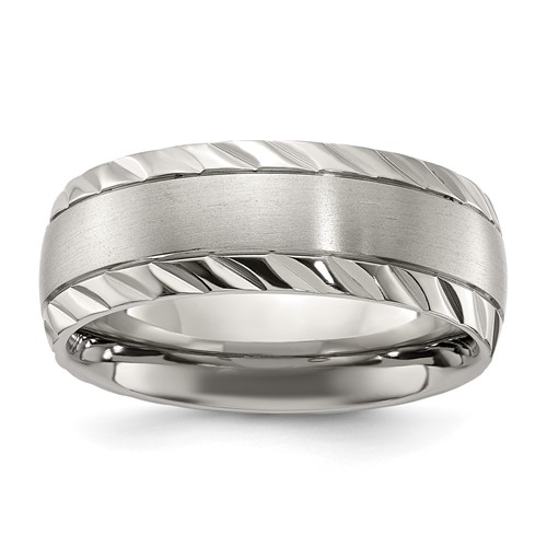 Titanium Polished w/Brushed Center & Grooved Edge 8mm Band