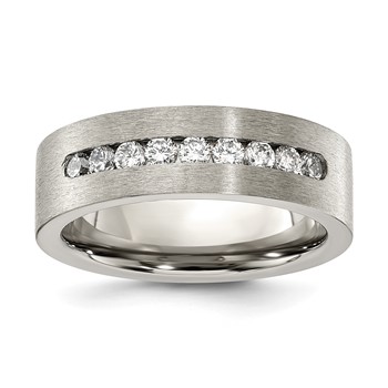 Chisel Titanium Brushed with CZ Flat 7.00mm Band
