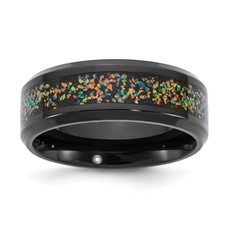 Titanium Black IP-plated Multi-color Opal Inlay 8mm Band Titanium Black IP-plated Multi-color Opal Inlay 8mm Band