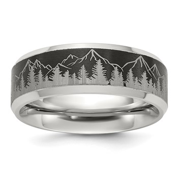 Chisel Titanium with Brushed Center Laser Design Mountains 8mm Band