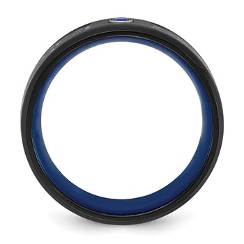 Chisel Titanium Polished Black and Blue IP-plated with Blue CZ Carbon Fiber Inlay in Clear Epoxy 8mm Band — alternate view