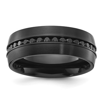 Chisel Titanium Brushed Black IP-plated with Black CZ 8mm Band