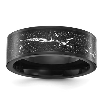 Chisel Titanium Polished Black IP-plated with Black and Silver Foil Inlay 8mm Band