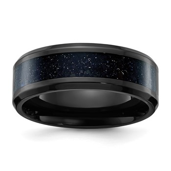 Chisel Titanium Polished Black IP-plated with Blue Star Sandstone Inlay Center 8mm Band