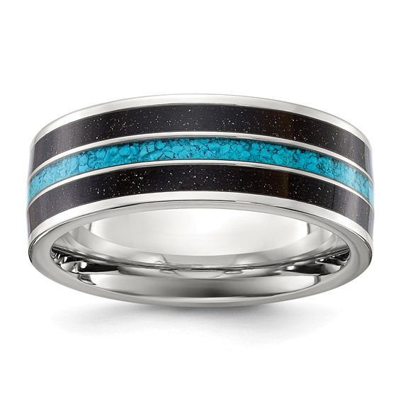 Black Titanium Turquoise Inlay 8mm Band Black Titanium Turquoise Inlay 8mm Band