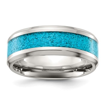 Chisel Titanium Polished with Turquoise Inlay 8mm Band