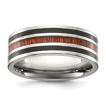 Chisel Titanium Polished with Black Resin and Wood Inlay 8mm Band