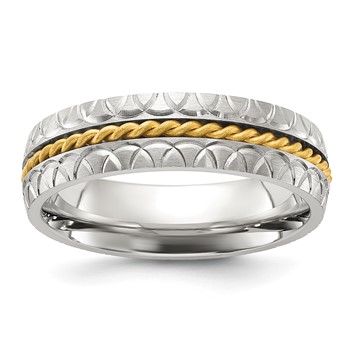 Chisel Titanium Polished and Textured Yellow IP-plated Center 6mm Band