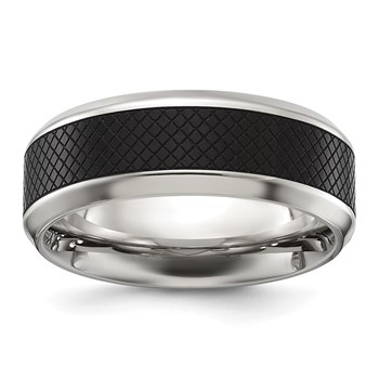 Chisel Titanium Polished Black IP-plated Textured Center 8mm Band