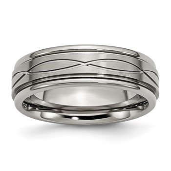 Chisel Titanium Brushed Center 7mm Criss-cross Design Ridged Edge Band
