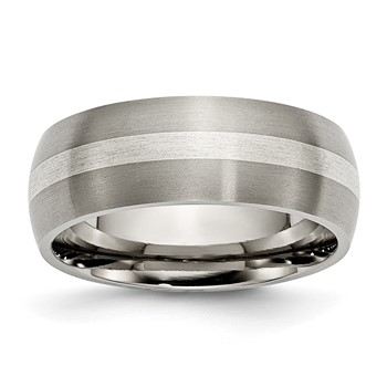 Chisel Titanium Brushed with Sterling Silver Inlay 8mm Band