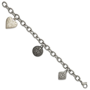 Titanium & Sterling Silver Black Ti Polished & Etched Charm Bracelet — alternate view