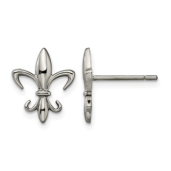 Chisel Titanium Polished Fleur de lis Post Earrings
