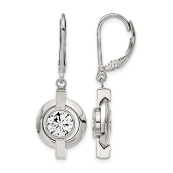 Chisel Titanium Polished CZ Leverback Earrings