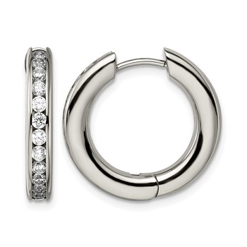 Chisel Titanium Polished CZ Hinged Hoop Earrings