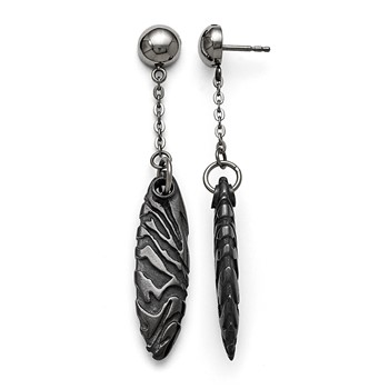 Titanium/Ster.Sil Black Ti Polished Etched Post Dangle Earrings