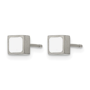 Chisel Titanium Brushed with White Enamel Square Post Earrings — alternate view