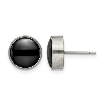 Chisel Titanium Brushed with Black Ceramic Circle Post Earrings