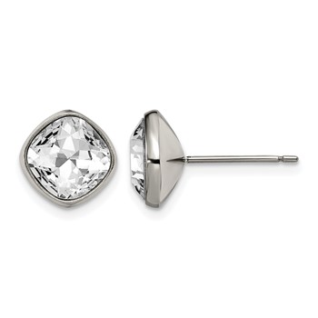 Chisel Titanium Polished Faceted Crystal Square Post Earrings