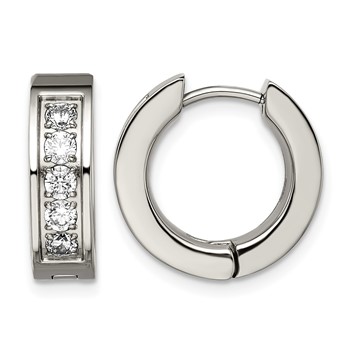 Chisel Titanium Polished CZ 5mm Hinged Hoop Earrings
