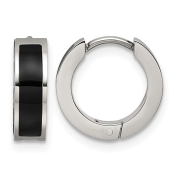 Chisel Titanium Polished Black Resin Hinged Hoop Earrings