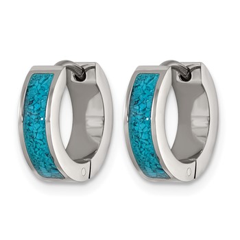 Chisel Titanium Polished Crushed Turquoise Hinged Hoop Earrings — alternate view