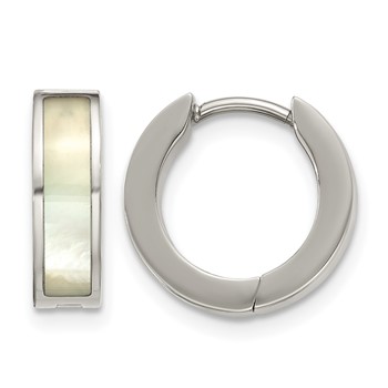 Chisel Titanium Polished Shell Inlay Hinged Hoop Earrings