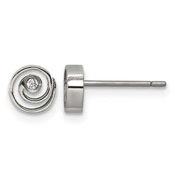 Chisel Titanium Polished CZ Center Spiral Post Earrings