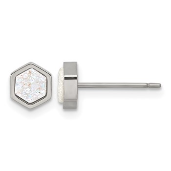 Chisel Titanium Polished Druzy Center Hexagon Post Earrings