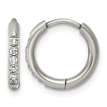 Chisel Titanium Polished CZ Hinged Hoop Earrings