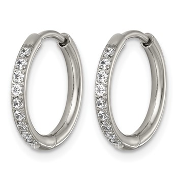 Chisel Titanium Polished CZ Hinged Hoop Earrings — alternate view