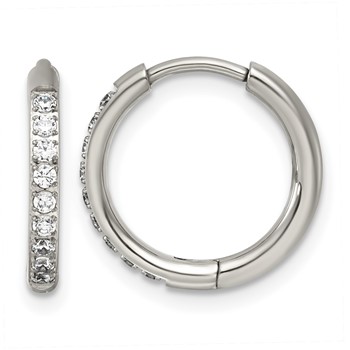 Chisel Titanium Polished CZ Hinged Hoop Earrings