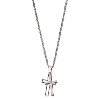 Chisel Titanium Brushed and Polished with .03 carat Diamond Cross 22 inch Necklace — alternate view