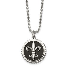 Stainless Steel Brushed Lasercut Black IP Plated CZ Dogtag Necklace