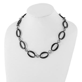 Titanium Polished Black IP-plated & CZ Oval Link Necklace — alternate view