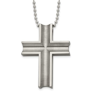 Chisel Titanium Polished Cross 24 inch Necklace