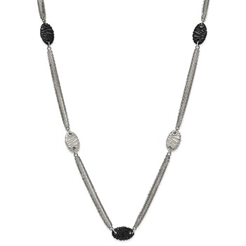 Titanium Sterling Silver Black Ti Polished and Etched Oval Station Necklace