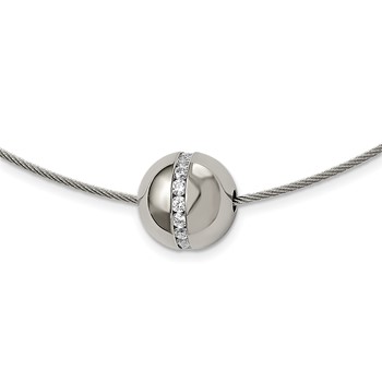 Chisel Titanium CZ Pendant with Polished Stainless Steel 17 inch Wire Necklace