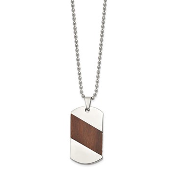 Chisel Titanium Polished with Rosewood Inlay Dog Tag 22 inch Necklace — alternate view