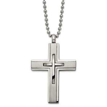 Chisel Titanium Brushed and Polished Cross 22 inch Necklace
